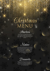 Elegant Christmas menu with gold sparkle design