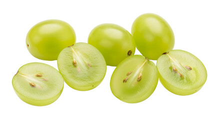 Obraz premium Green Grapes Whole and Halves Isolated White Background