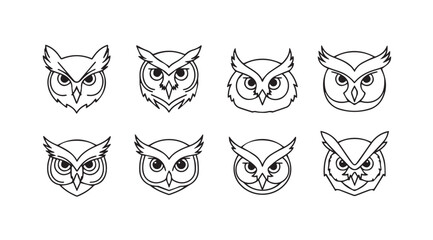 Fototapeta premium Collection of hand-drawn owl head silhouettes perfect for tattoo design and apparel vector