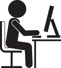 Black Icon of a Person Sitting at a Desk Using a Computer with a Mouse and Keyboard silhouette