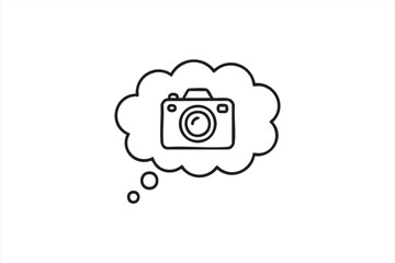 Minimalist camera vector icon in thought bubble symbolizing creativity and ideas.