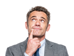 Contemplative businessman thinking deeply office portrait isolated on transparent background