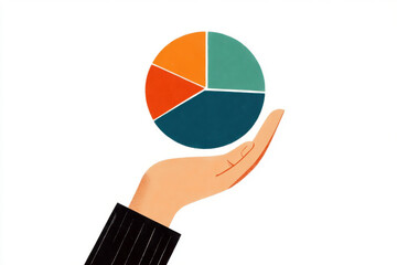 Hand holding a colorful pie chart, conceptually showing business data, financial reporting, and market analysis