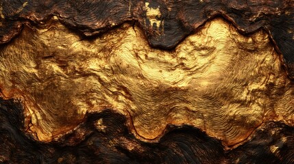 Golden molten texture flowing through dark rock