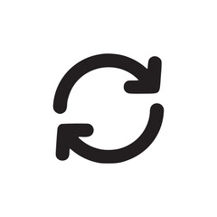 A simple black and white image showcasing a circular arrow icon on a plain white background center aligned