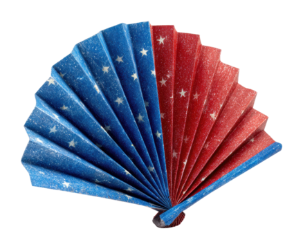 Festive red and blue fan decoration for celebrations isolated on transparent background