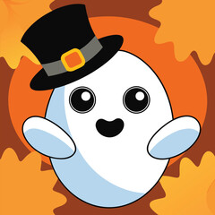 Vector art of cute ghost wearing pilgrim hat for thanksgiving