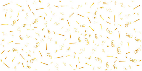 Confetti explosion on transparent background. Pieces of shiny gold paper flying and spreading.