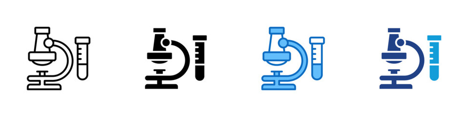 Microscope Test Multiple Style Icon Design Vector - Laboratory microscope with test tube symbolizing scientific research and medical testing
