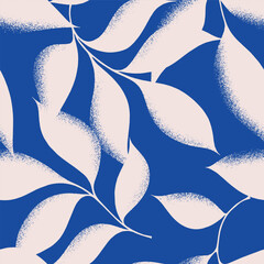 Fototapeta na wymiar Abstract floral botanical leaves seamless pattern with spray texture.