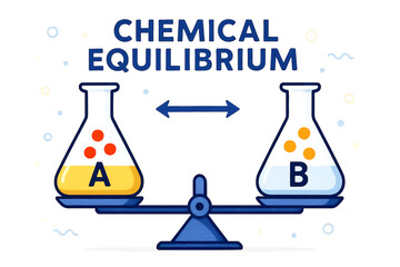 화학평행 상태를 상징적으로 보여주는 일러스트(전문용어 포함)-An illustration symbolically showing the chemical equilibrium state (including technical terms)