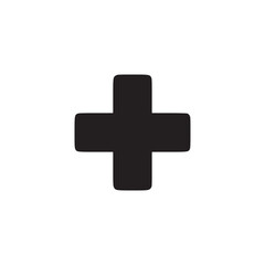 Obraz premium A centered black plus sign on a white background with slight texture and soft lighting effect visible