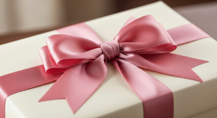 Beautifully Wrapped Gift Box with Elegant Pink Ribbon Decoration