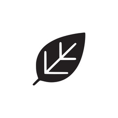 A single black leaf icon with internal lines on a plain white background in a minimalist style