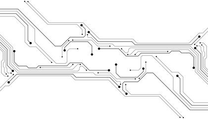 Circuit Board Technology Information Pattern Concept Vector Background. Grayscale Color Abstract PCB Trace Data Infographic Design Illustration.