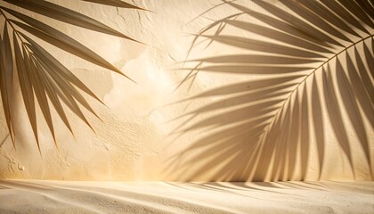 Tropical Palm Shadows on Beige Wall - Minimalist Summer Backdrop.
