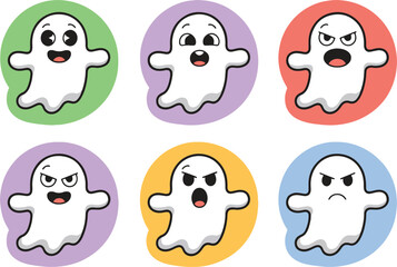Cute Ghost Emoji Set – Kawaii Halloween Spirit Vector Illustration Collection