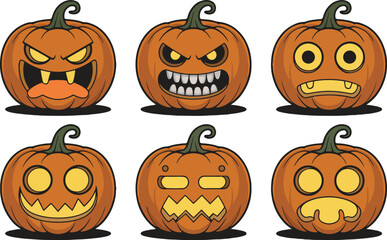 Halloween Pumpkin Face Set – Scary Jack O’Lantern Vector Illustration Collection