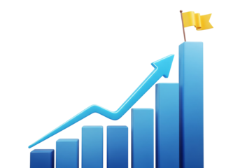 3D Bar Chart Illustration with Success Flag and Upward Arrow Isolated transparent png