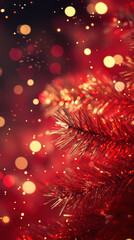 Red Christmas background with bokeh lights, perfect for holiday greetings and wallpaper.