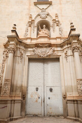 Architectural details of Saint Peter's Church in the old town of Novelda city