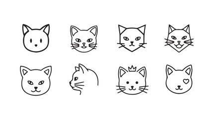 Collection of hand drawn sketch style cat faces expressing different emotions and poses vector