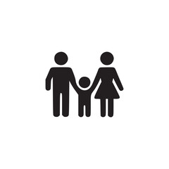 A simple black and white illustration of a family consisting of a father mother and child together