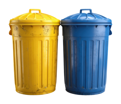 Waste management action colorful trash bins in urban environment isolated on transparent background