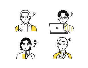 スマートフォン タブレット パソコン トラブル 中年男女 アイコン