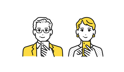 スマートフォン シニア夫婦 ベクター イラスト アイコン