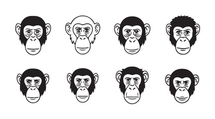 Multiple monkey faces set expressing different emotions stylized artistic renderings vector © Tanvir