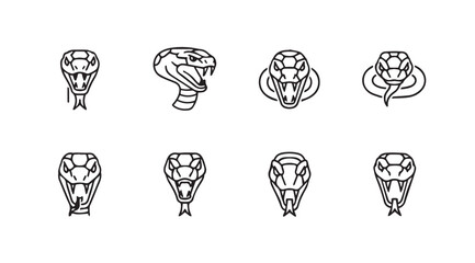 Collection of stylized cobra snake heads facing forward for graphic design elements vector