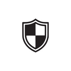 Isolated black and white shield icon with quartered design on a plain background in simple style