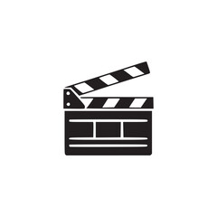 A black and white illustration of a clapperboard with a striped top on a white background space filling