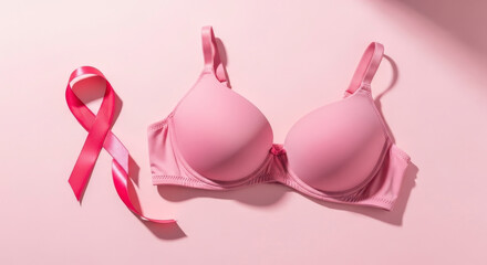 Breast Cancer Awareness Symbol Pink Bra and Ribbon