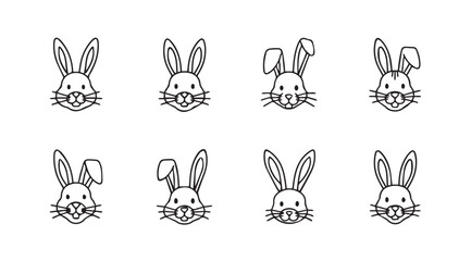 Collection of cute hand drawn bunny rabbit heads with expressive faces for easter and spring vector