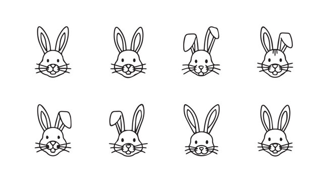 Collection of cute hand drawn bunny rabbit heads with expressive faces for easter and spring vector