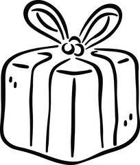 Simple, hand drawn gift box with ribbon, symbolizing celebration and joy. This illustration captures essence of giving and receiving presents, perfect for festive occasions