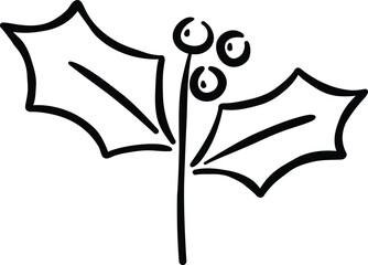 Simple illustration of holly plant featuring green leaves and red berries, symbolizing festive spirit of winter and holiday celebrations