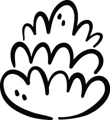 Simple, hand drawn illustration of bush with wavy leaves, conveying playful and whimsical style. Perfect for nature themed designs or children projects