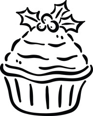 Delightful cupcake decorated with festive holly leaves and berries, perfect for holiday celebrations and gatherings, evoking sense of joy and warmth