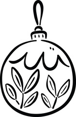 Decorative ornament featuring round shape with design of leaves and wavy patterns, perfect for festive occasions. This illustration captures whimsical and natural aesthetic, ideal for holiday