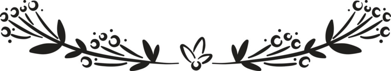 Elegant floral design featuring leaves and berries, perfect for decorative purposes in invitations or stationery. This intricate illustration adds touch of nature and sophistication