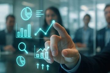 Analyzing Business Data on a Transparent Display with Collaborative Team Behind.