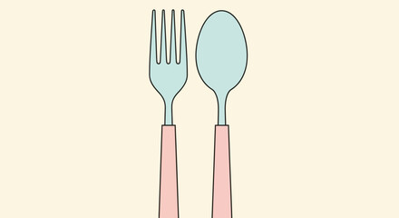 Illustration of a Fork and Spoon with Pink Handles.
