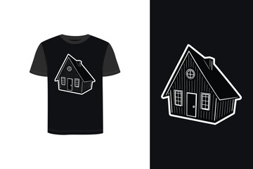 Tshirt mockup graphic a small house with a triangular roof home building