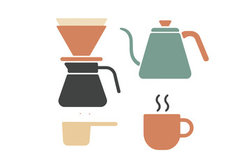 Stylish pour over coffee brewing equipment set with kettle, dripper, and mug