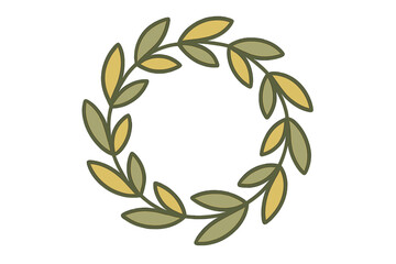 Simple circular wreath frame made of stylized green and yellow leaves