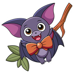 Vector art of cute cartoon bat flying with a bow tie
