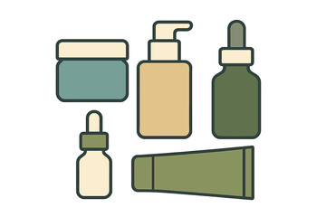 Minimalist collection of cosmetic packaging containers for beauty and self care products